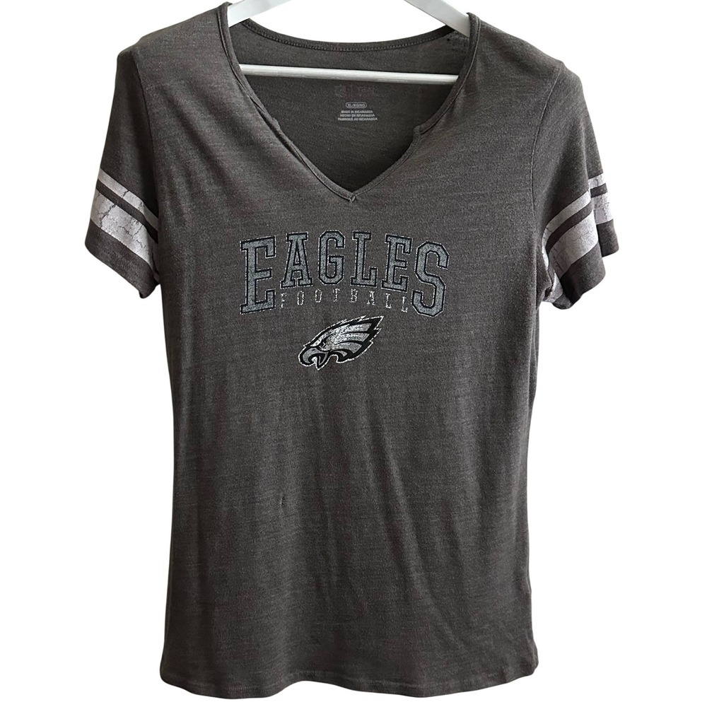 NFL Team Apparel Philadelphia Eagles V Neck Graphic T Shirt Womens XL Gray Sport